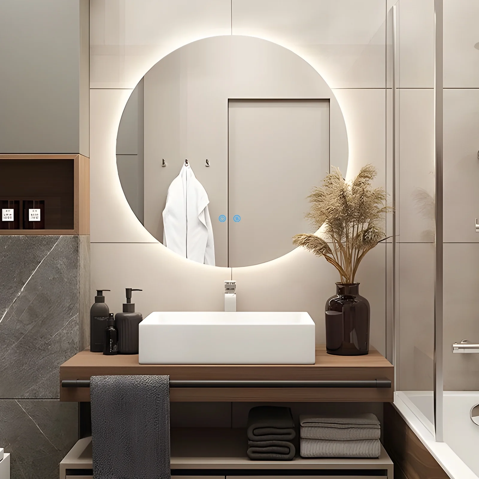 Anti-Fog 24 inch LED Bathroom Mirror, Backlit Bathroom Mirror with Lights, 3 Colors Light Dimmable, Touch Switch, Round lighted Vanity Mirror