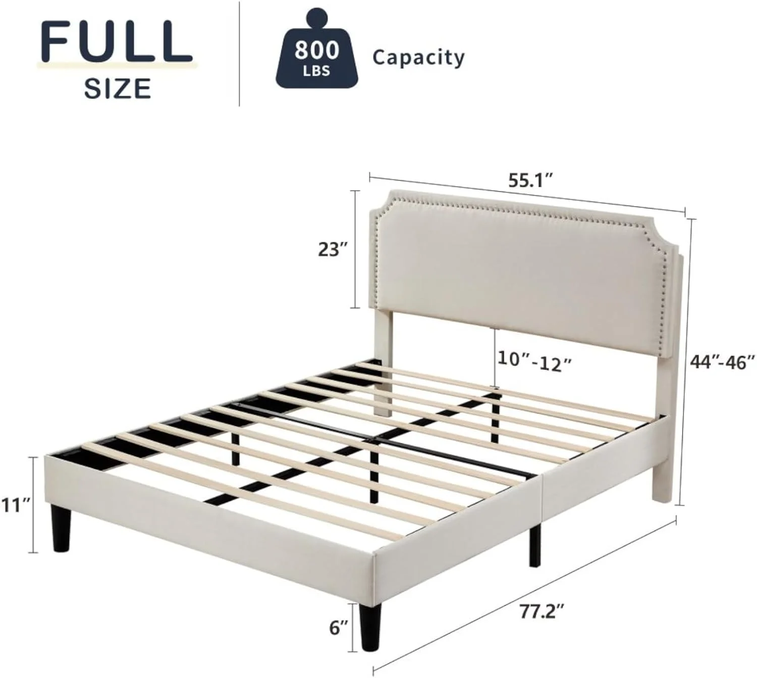 RooRuns Queen Bed Frame Upholstered Platform with Adjustable Headboard and Strong Wooden Slats, Non-Slip and Noise-Free,No Box Spring Needed, Easy Assembly,Beige