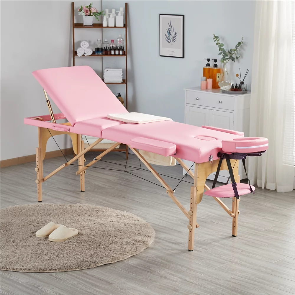 Easyfashion Adjustable Massage Bed Professional Salon Beauty Bed Spa Table with Headrest, Pink