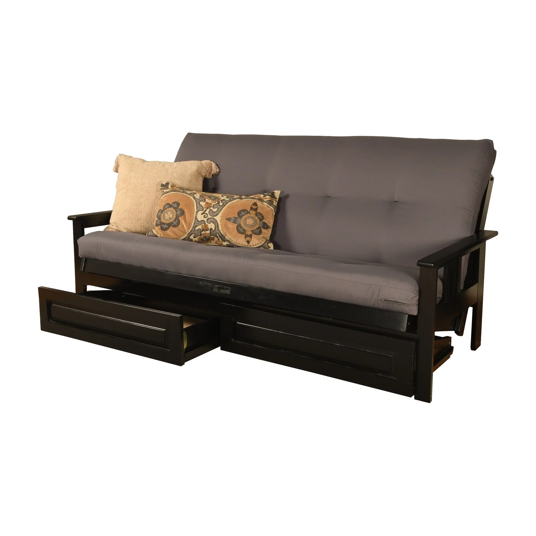 Somette Monterey Storage Full-size Futon Set in Black Finish with Twill Gray Mattress
