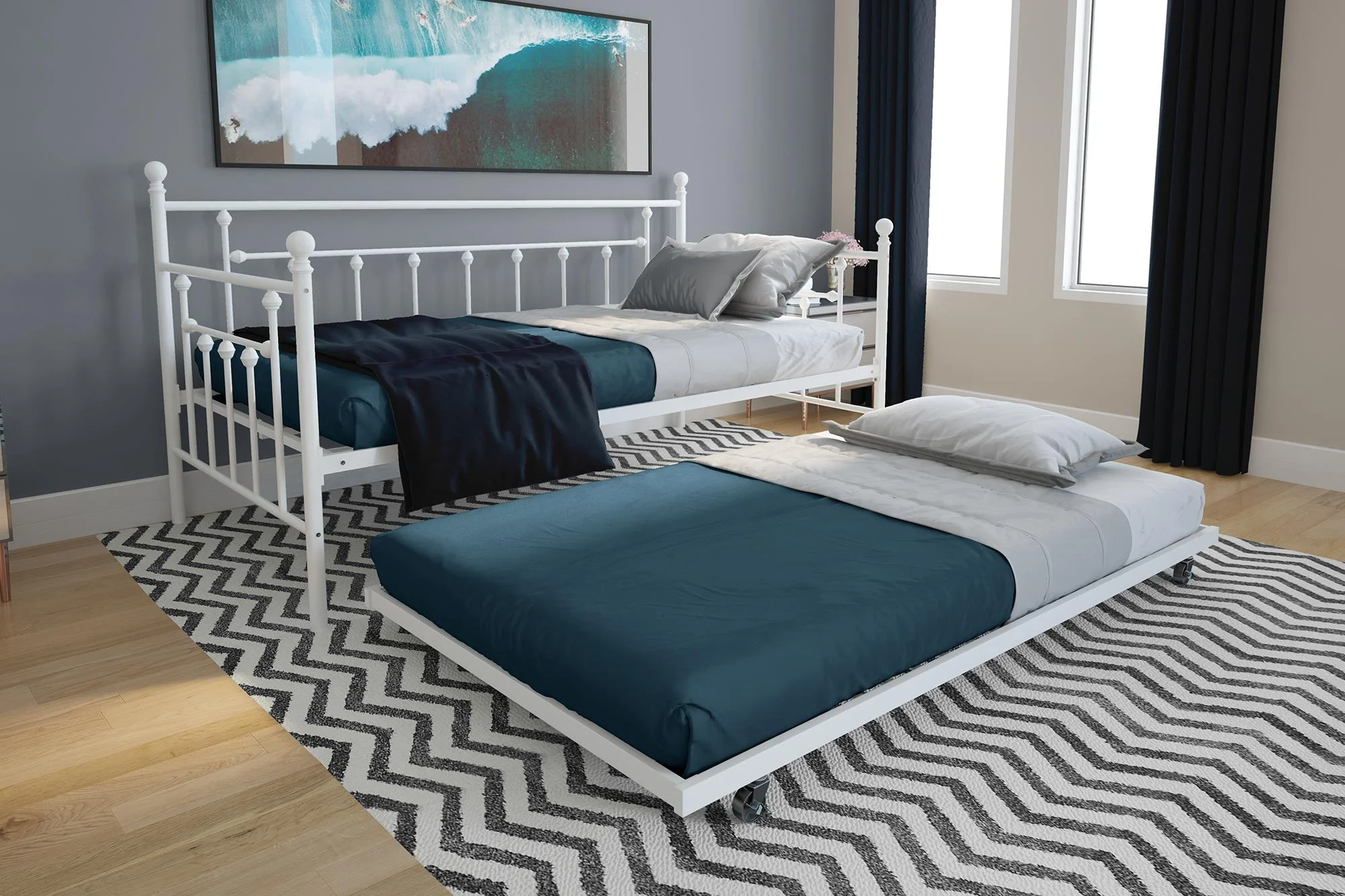 DHP Manila Metal Daybed and Trundle, Twin/Twin Size, White