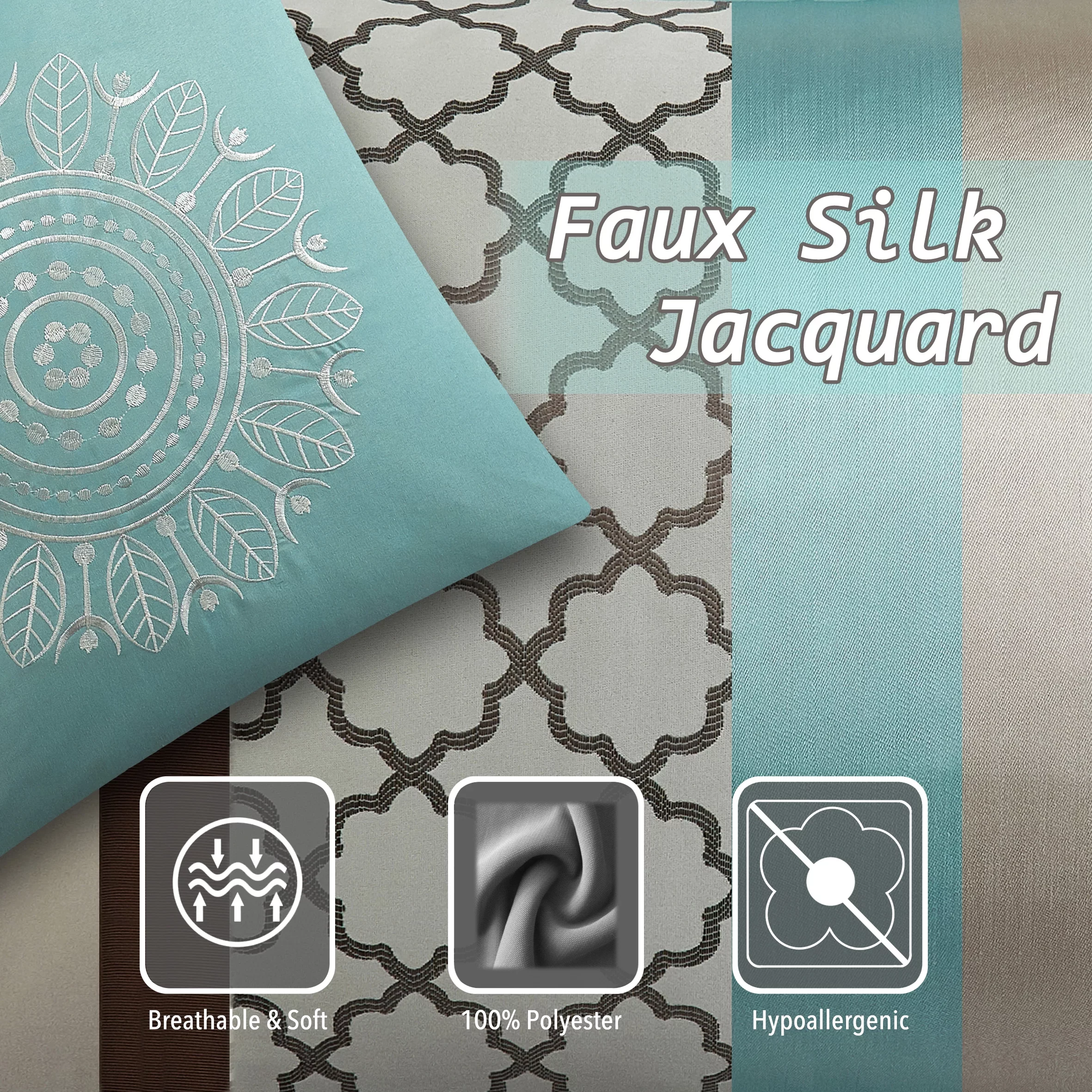 Nanshing Avalon 8 Piece Bedding Comforter Set with BONUS Shams and 2 BONUS PIllows, Full/Queen, Brown