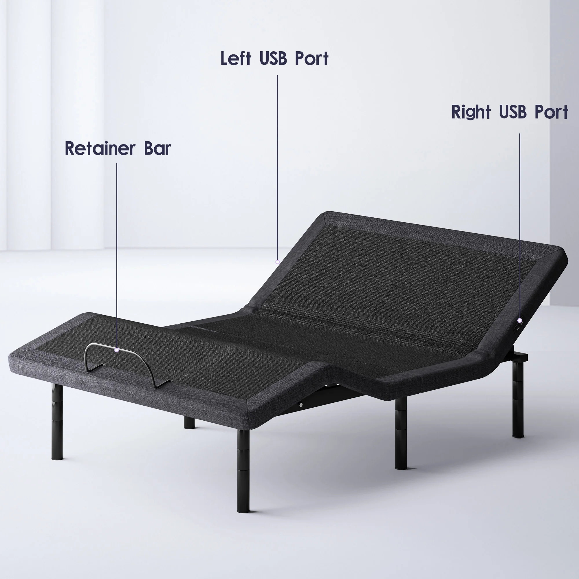 SogesPower Queen Size Ergonomic Electric Adjustable Bed Base:USB Ports, Nightlight & Wireless Remote Control,Memory Pre-Sets