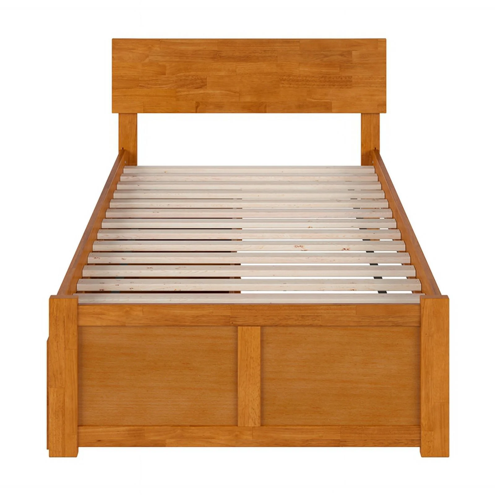 Orlando Twin Wood Platform Bed with Footboard and Drawers in Light Toffee