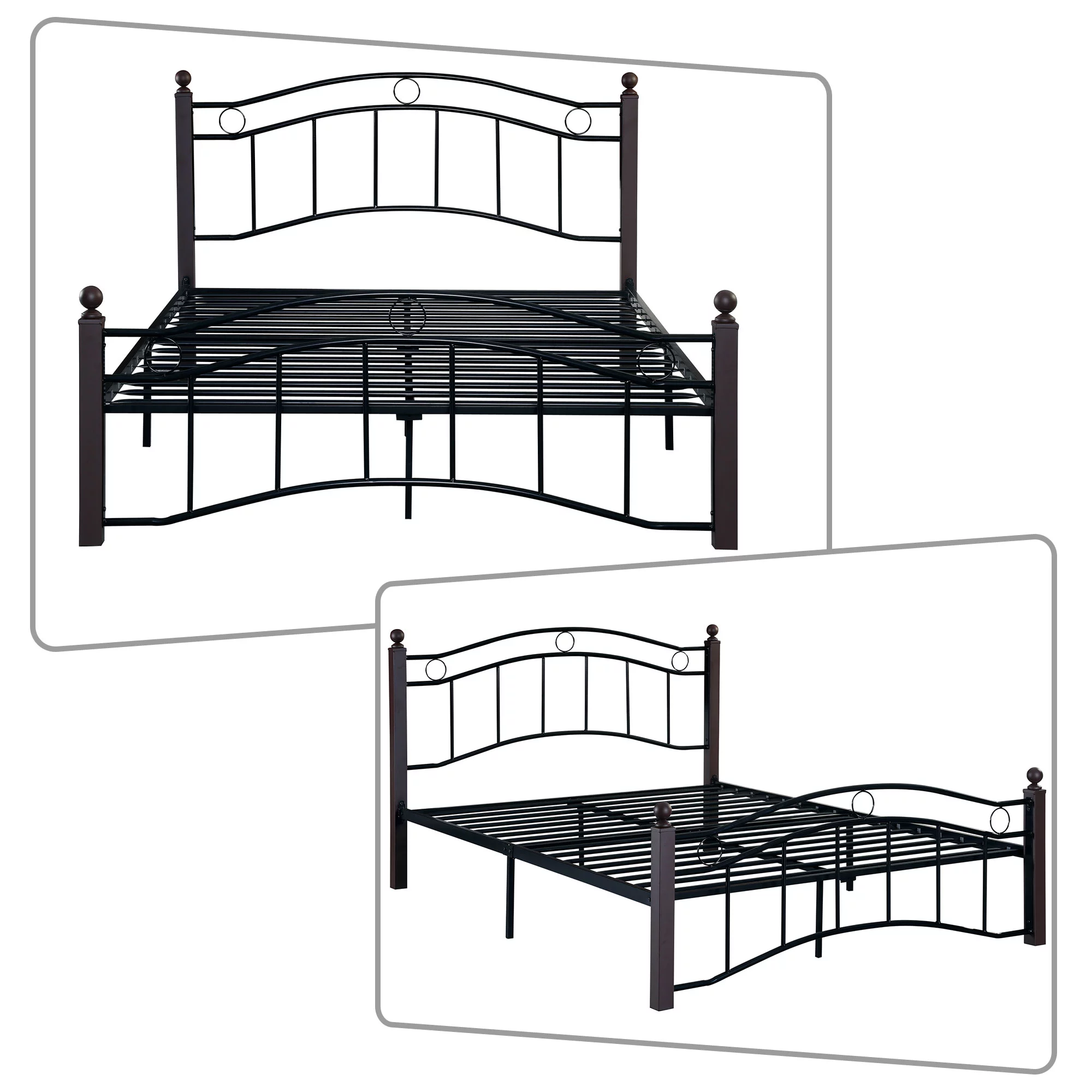 Vintage and Classic Style Queen Size Metal Frame Platform Bed with Headboard and Footboard, Black
