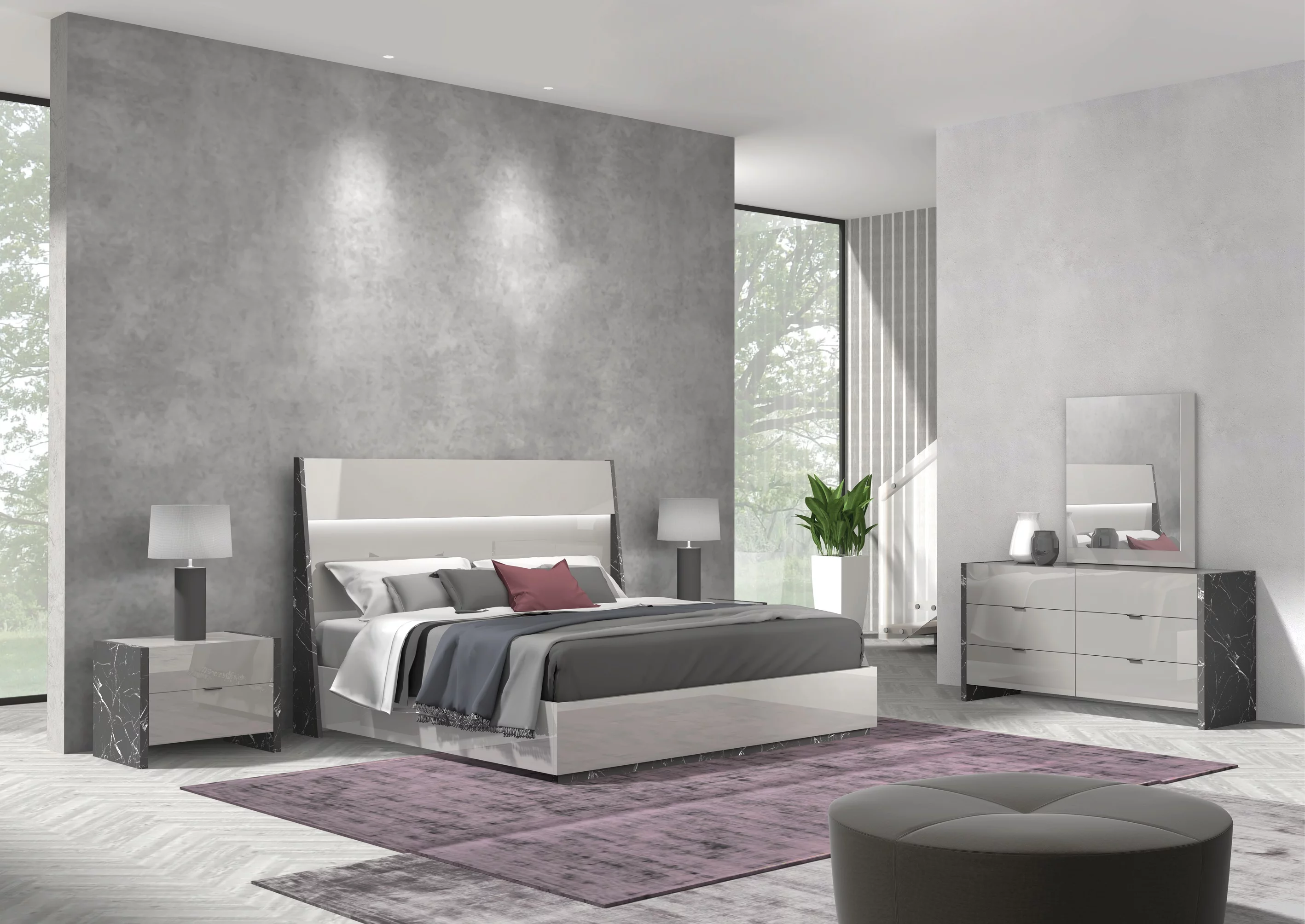 J&M Furniture Stoneage Premium Bedroom with 6 piece queen bed, chest, dresser, mirror and 2 nightstand, queen bedroom set