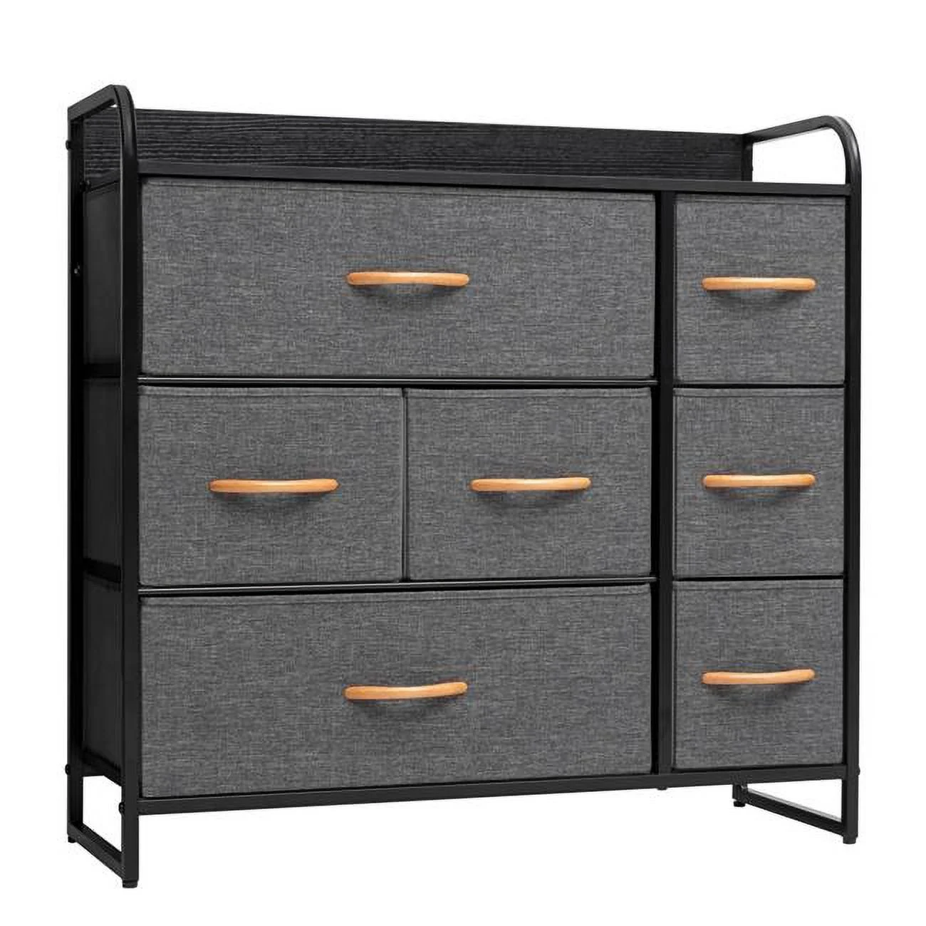 HomeRoots 484688 32 in. Steel, Fabric Seven Drawer Dresser, Gray & Black