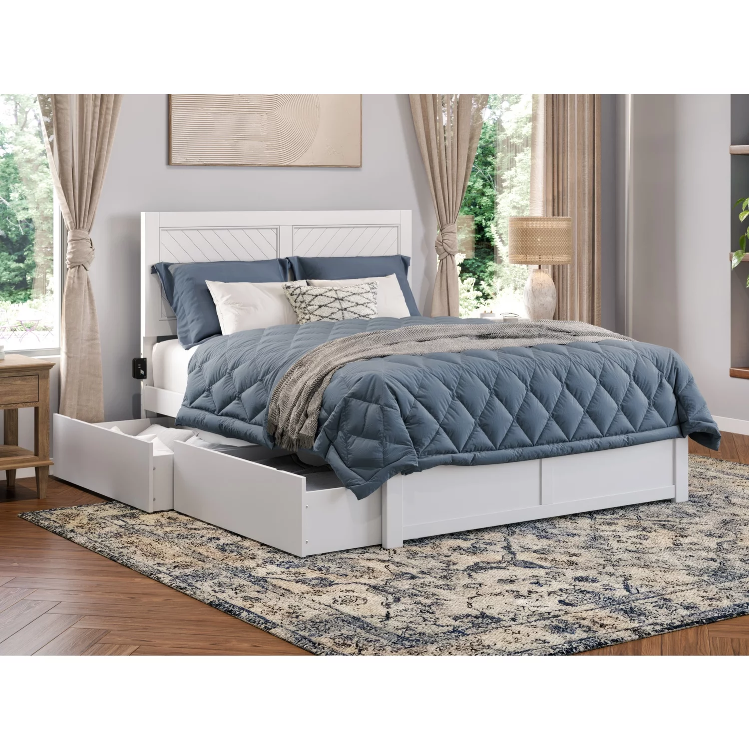 AFI Canyon Wood Platform Full Size Bed with 2 Storage Drawers in White