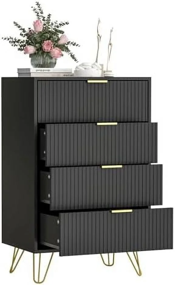 NLIBOOMLife Black Dresser Modern 6-Drawer Dresser for Bedroom with Gold Handles Wide Chest of Drawers for Living Room