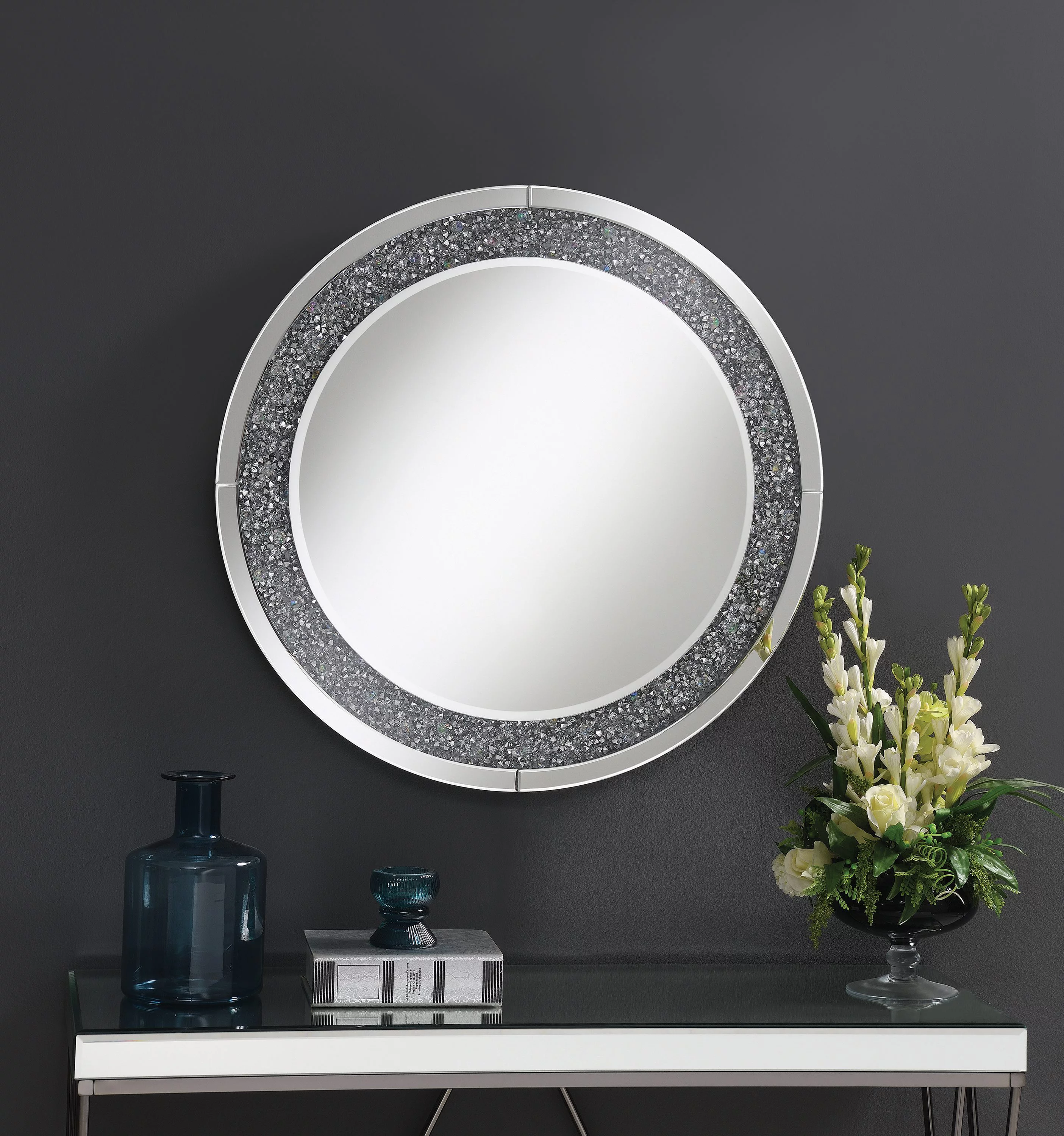Round Wall Mirror with LED Lighting Silver