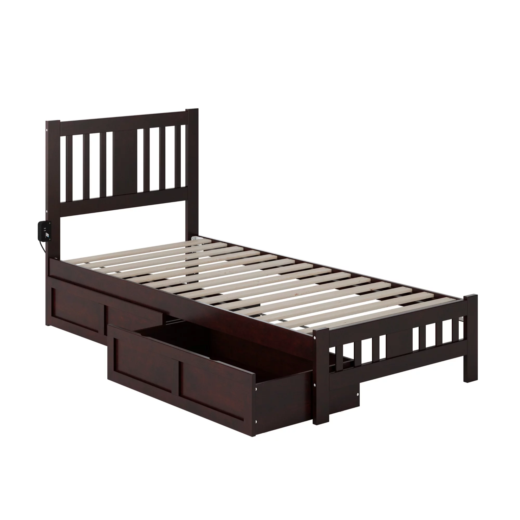 AFI Tahoe Solid Wood Twin XL Bed with Footboard and 2 Drawers in Espresso