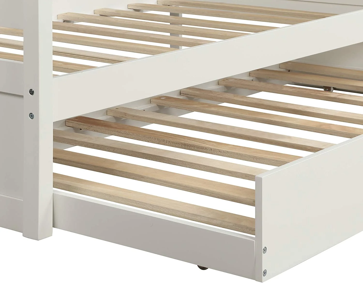 Daybed with Trundle, Solid Wood Captains Bed Twin Size Sofa Bed Frame (White)