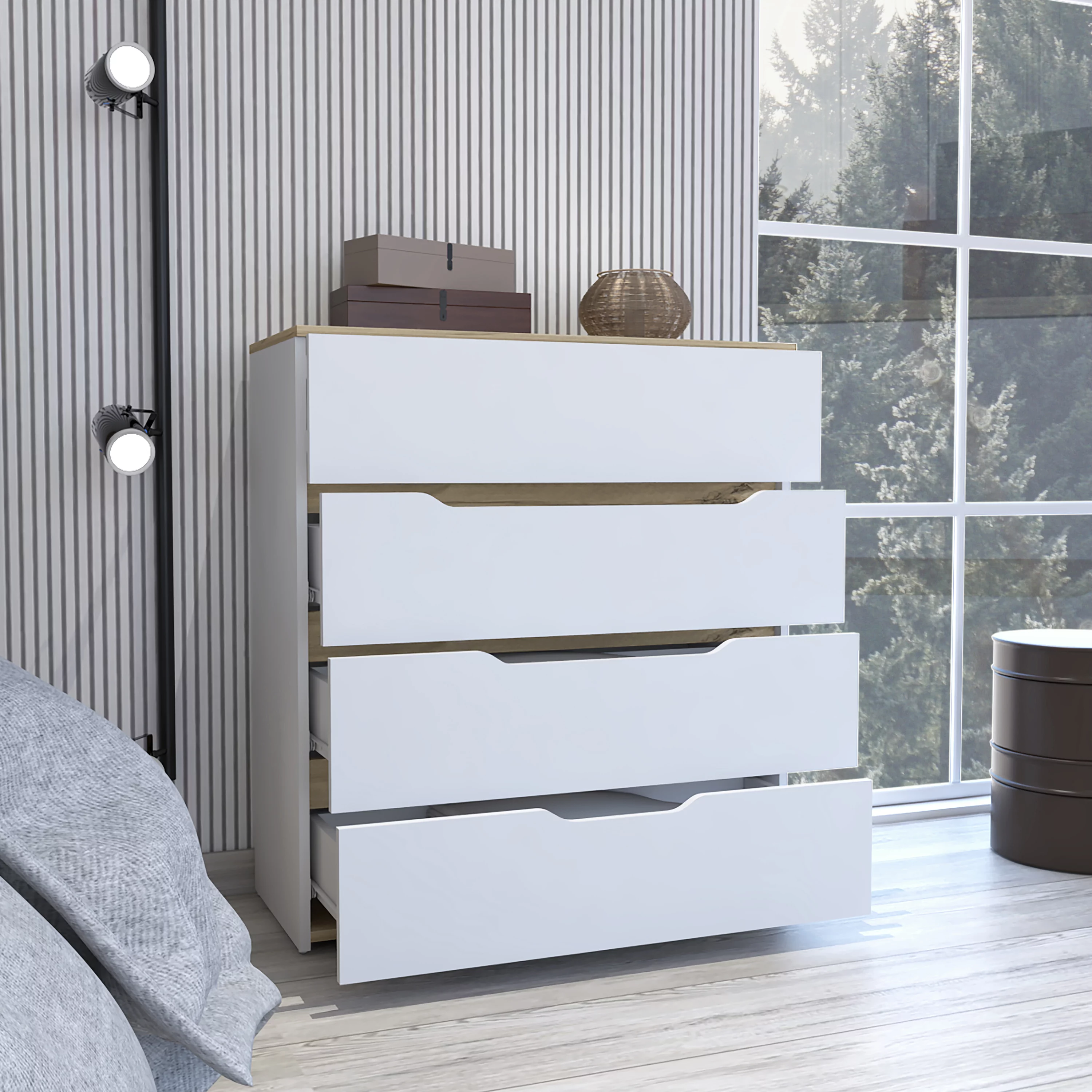 CoSoTower 4-Drawer Dresser White And Light Oak
