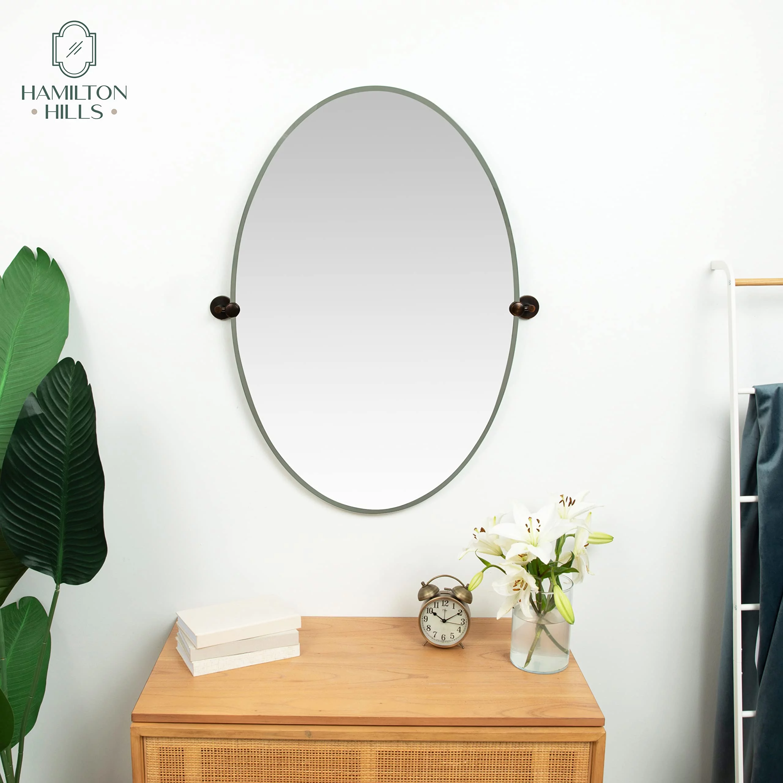 Hamilton Hills Large Pivot Oval Mirror With Oil Rubbed Bronze Wall Anchors