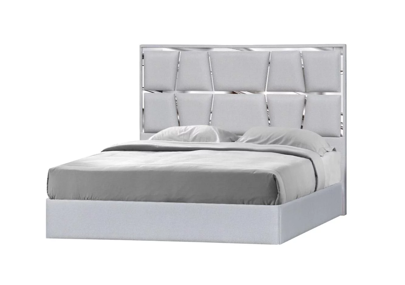 Light Gray Woven Canvas King Platform Bed Contemporary J&M Furniture Degas