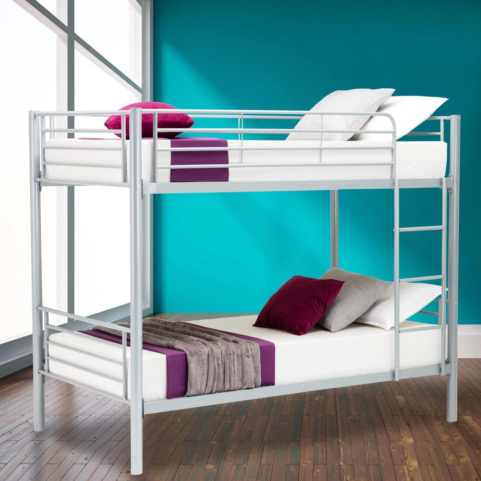 Ktaxon Twin over Twin Metal Bunk Beds Frame Kids /Adult Children Bedroom Furniture with Ladder