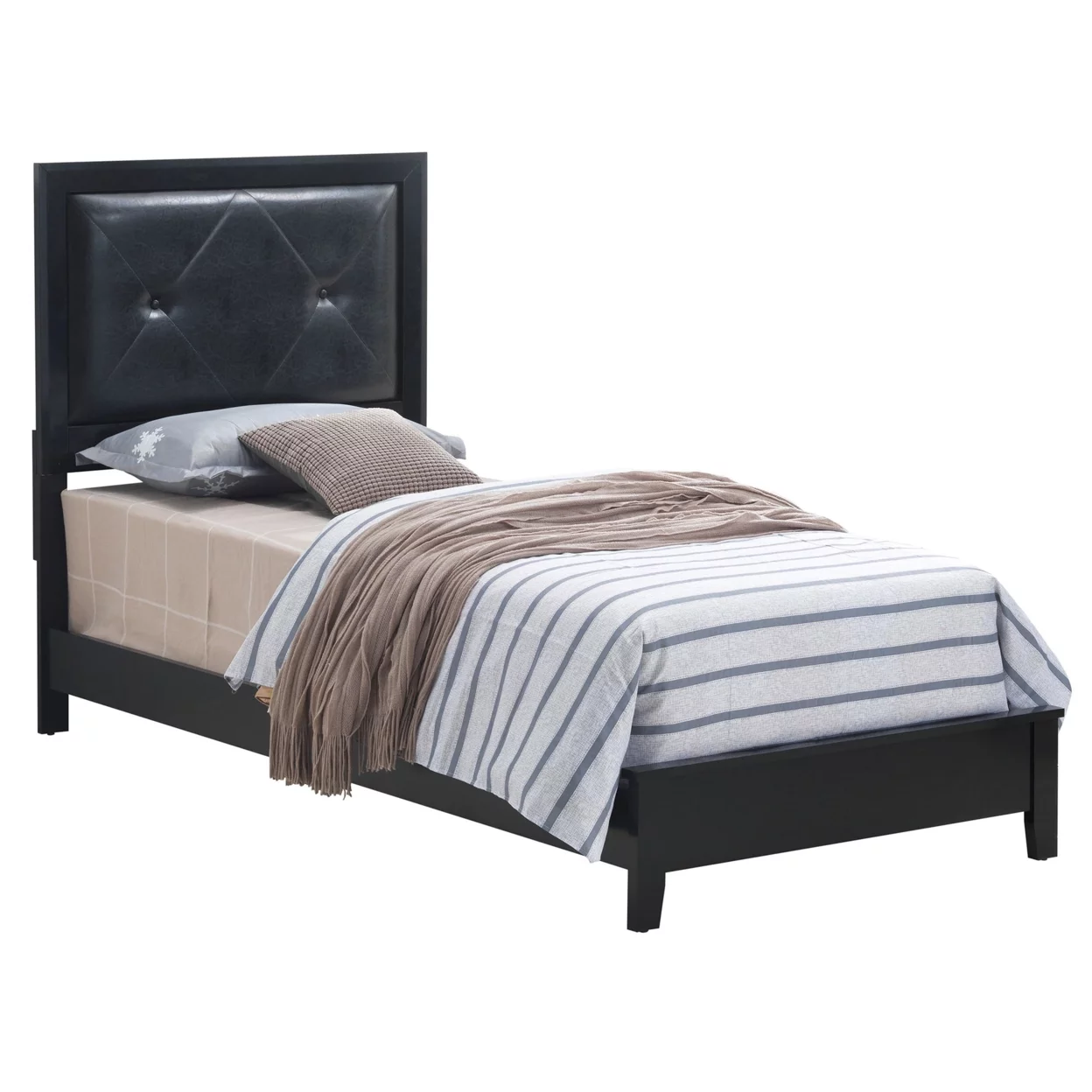 Primo Black Tufted Faux Leather Upholstered Twin Panel Bed