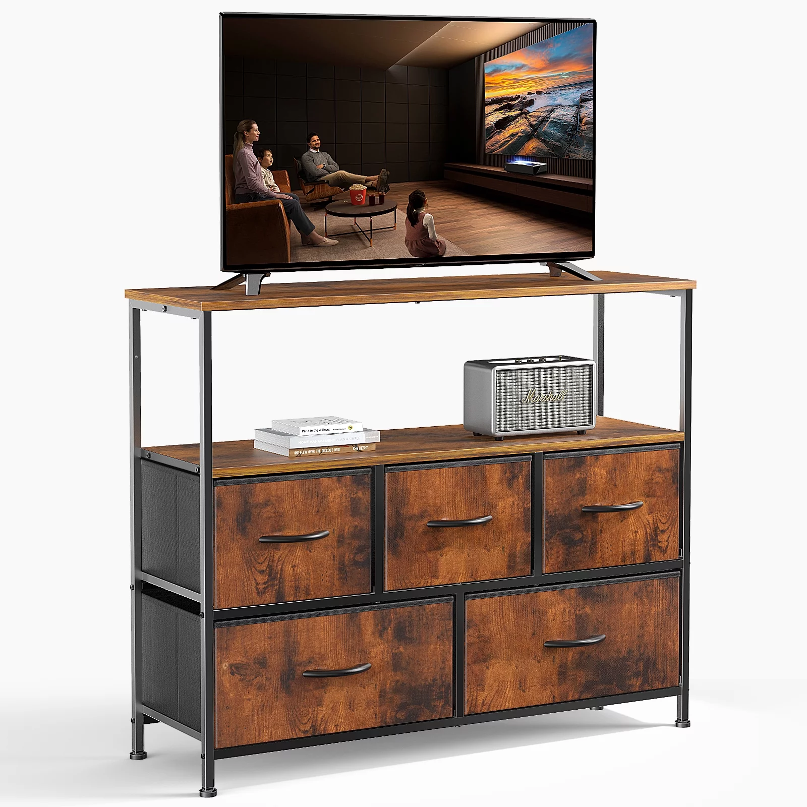 Huracan Dresser for Bedroom, Chest of Drawers, 5 Drawer Dresser, Closet Fabric Dresser with Metal Frame