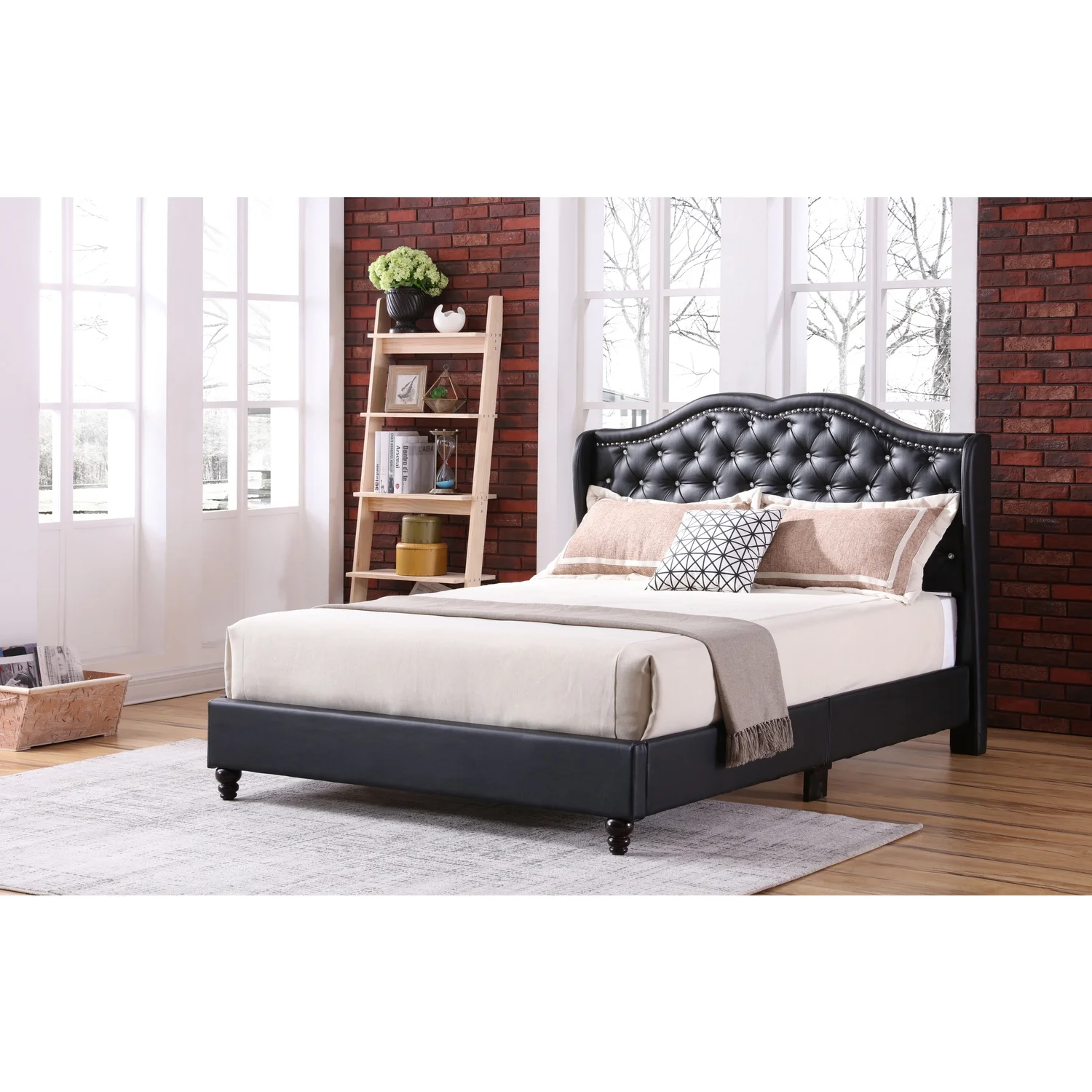 Glory Furniture Joy Velvet Upholstered Queen Bed in Black