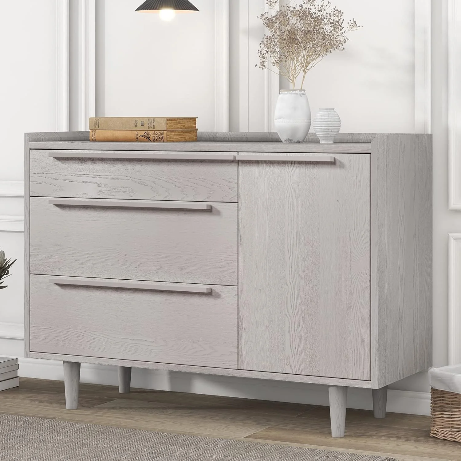 Dresser With Cabinet Storage Chest For Bedroom, Nursery Dresser Organizer Wood Dresser Of Drawers For Bedroom With Three Drawers Modern Gray Storage Cabinet