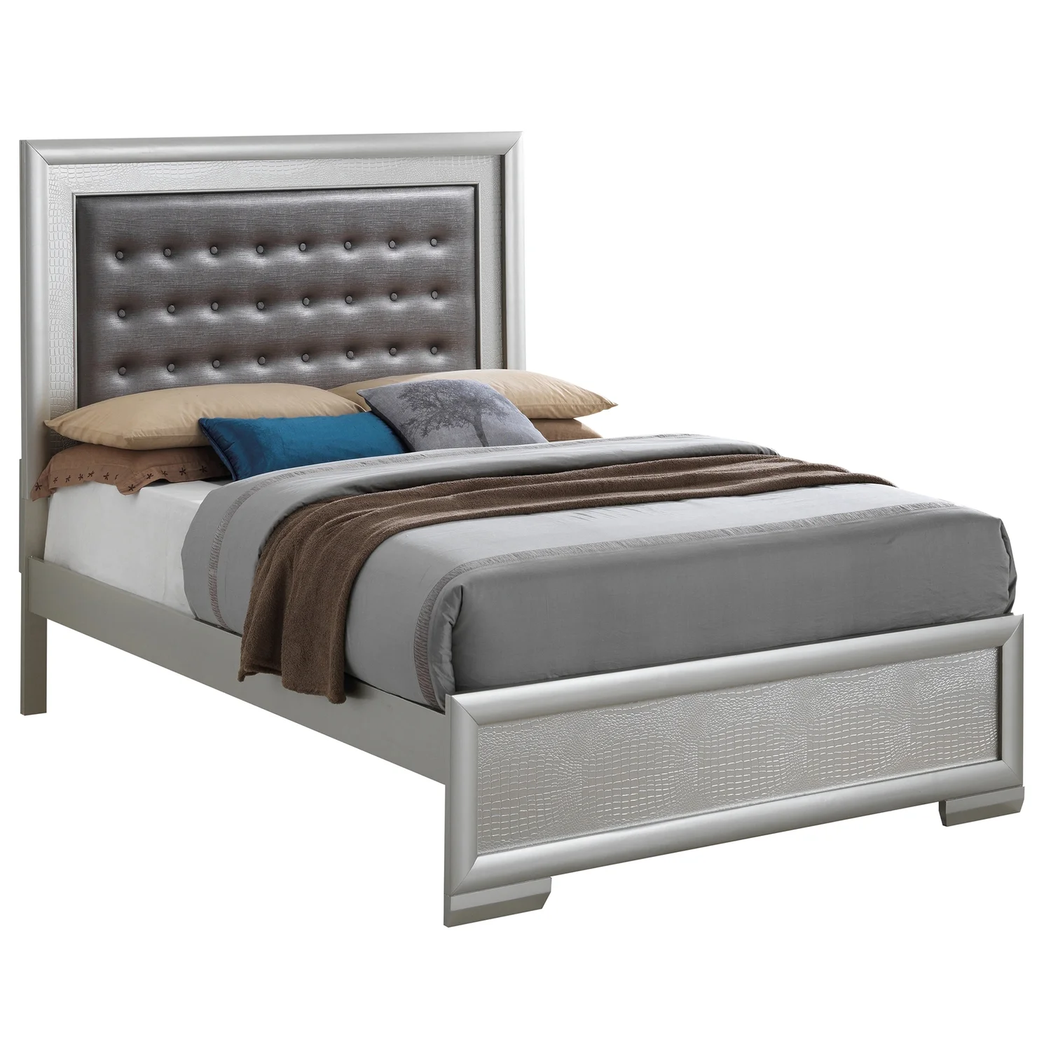 Passion Furniture  Kat Panel Beds, Silver Champagne - King Size