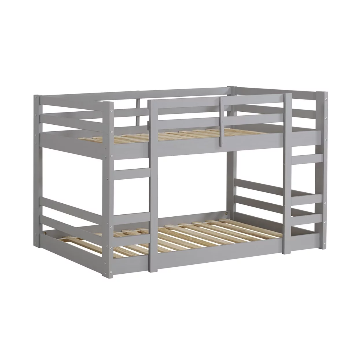 WE Furniture Kids Bedroom Low Wood Twin Bunk Bed - Grey