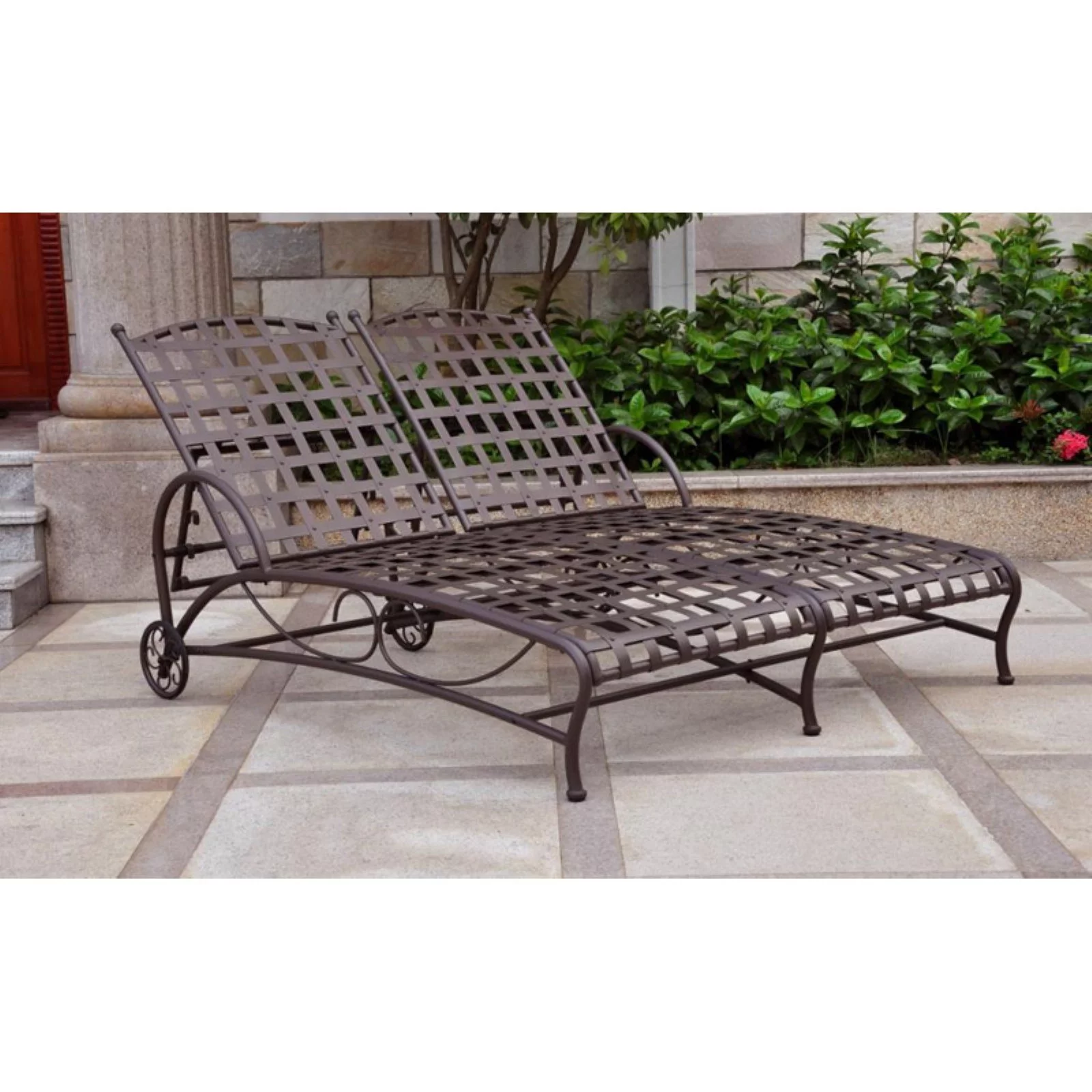 International Caravan  Santa Fe Nailhead Double Multi Position Chaise Lounge, Antique Black