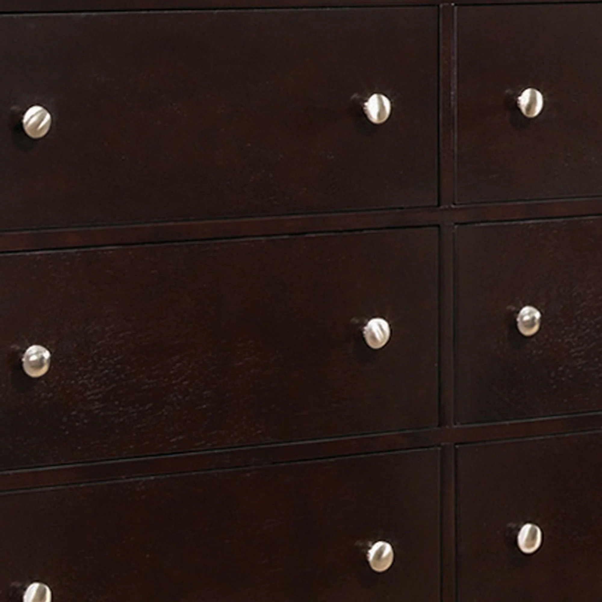 Benjara Con 56 Inch Wide Dresser, 6 Drawers with Silver Knobs, Cappuccino Brown