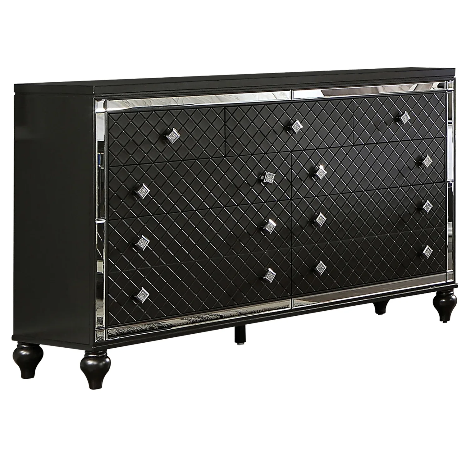 Benjara 63 in. Calan Wide 9 Drawers Pebble Texture Wood Dresser Chest, Gray