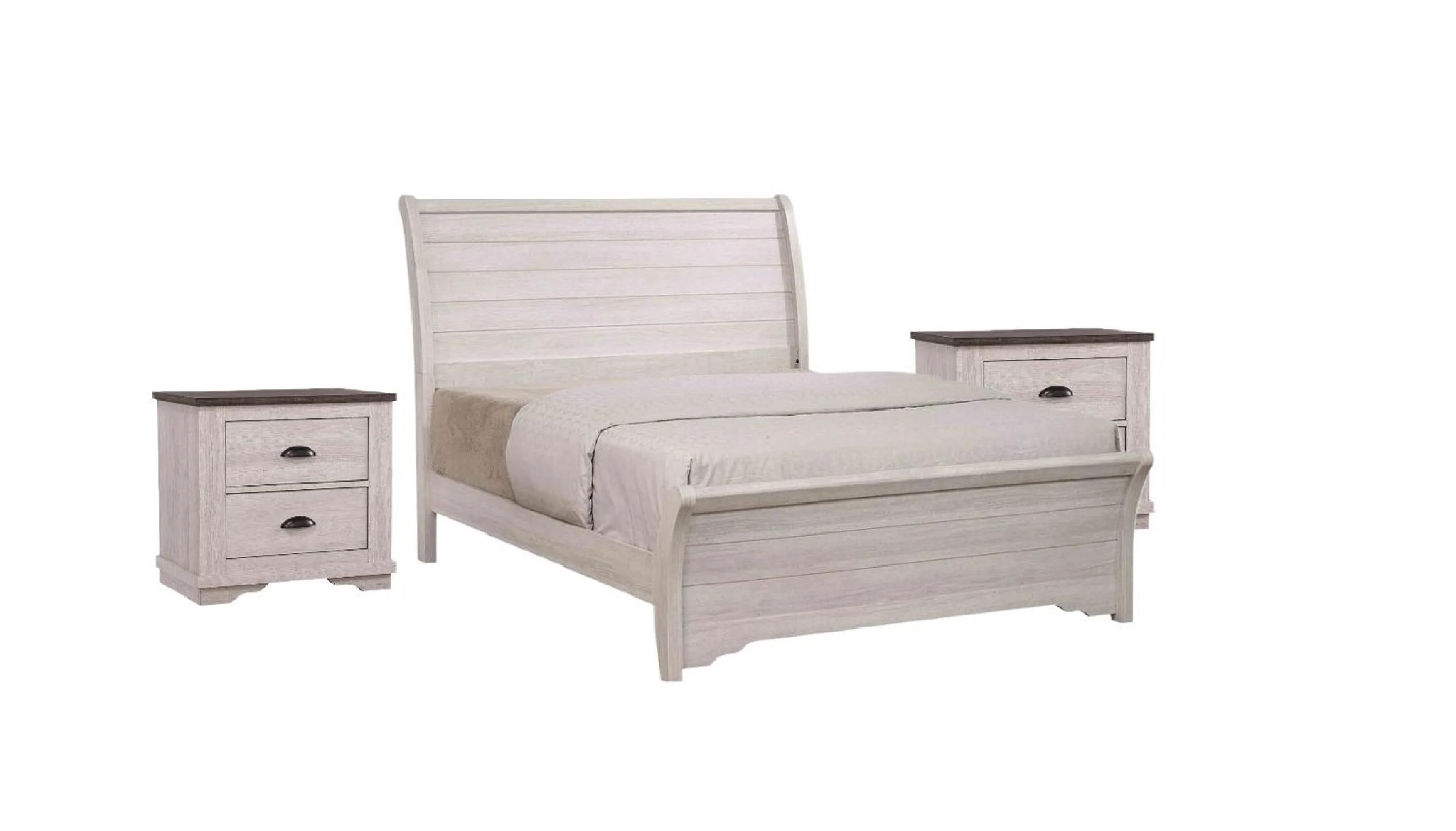 Traditional Rustic Style 3pc Queen Size Bed and 2x Nightstand Set Bedroom Wooden Furniture Chalk Gray Finish