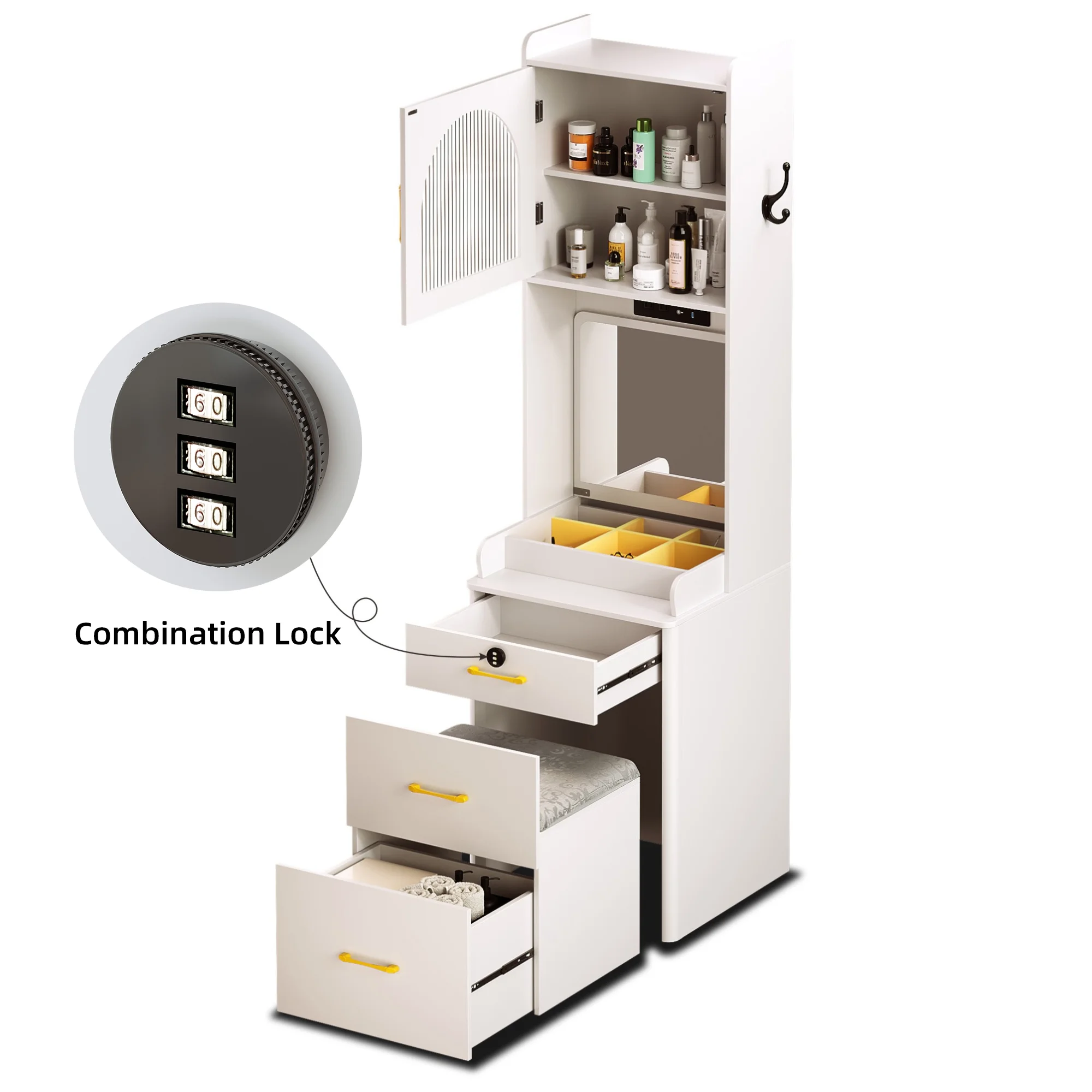 FREDEES Small Vanity Desk with Flip-top Mirror and Lights, Compact Sytle Makeup Vanity Set