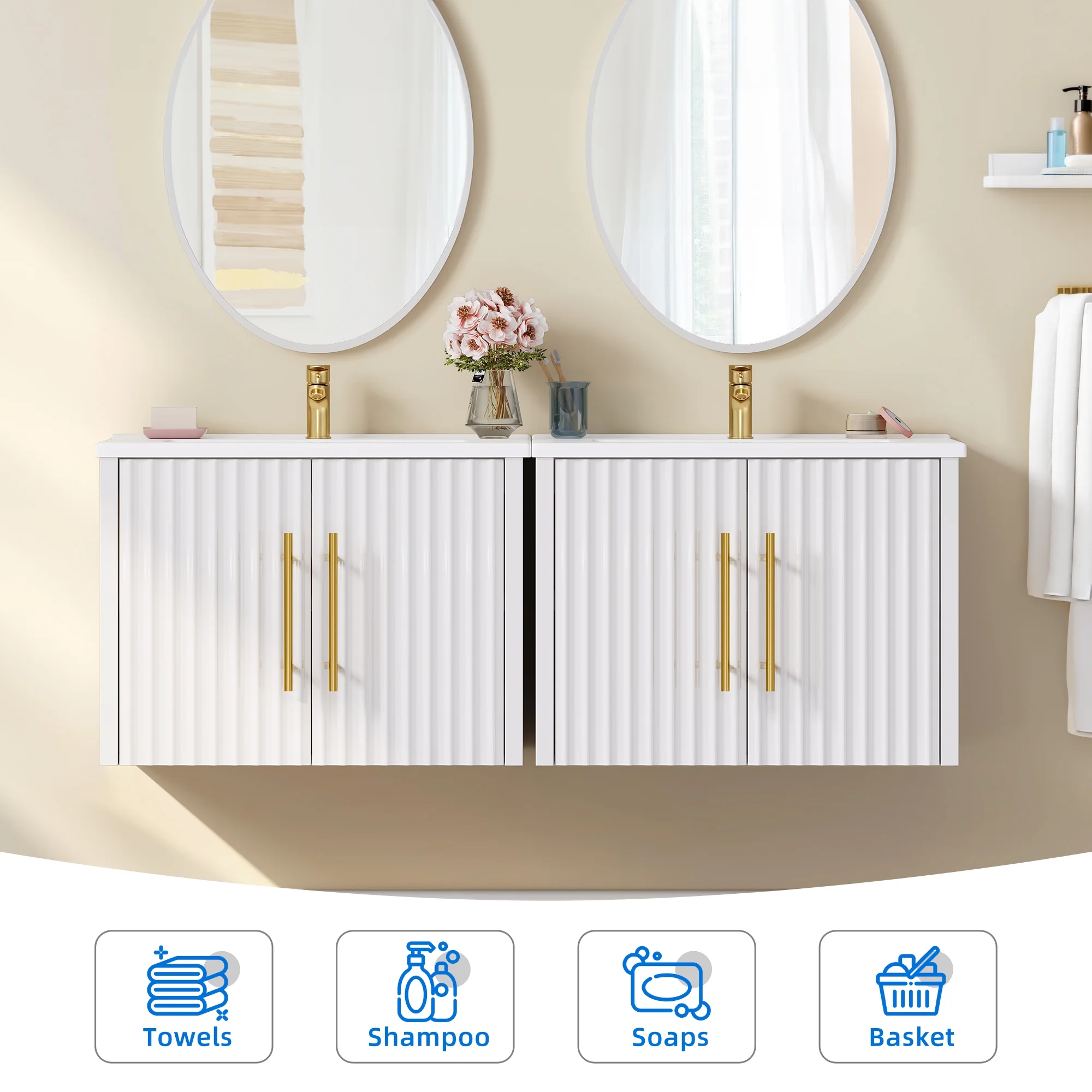 Dextrus White Bathroom Vanity with Sink, Wall Mounted Bathroom Sink Storge Cabinet with Drain, 23 Inch
