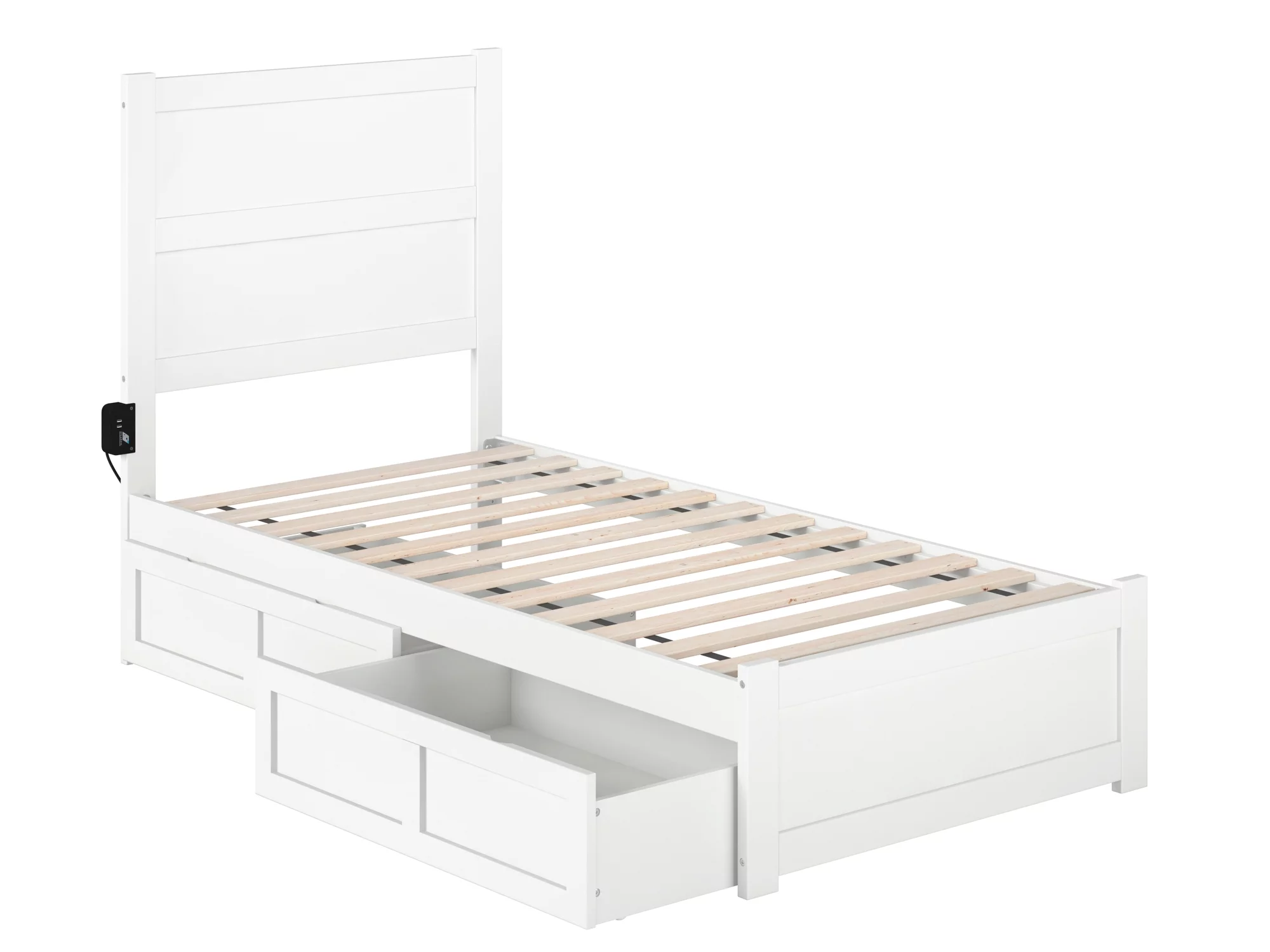 AFI NoHo Twin Wood Platform Bed with Headboard Footboard & 2 Storage Drawers, White