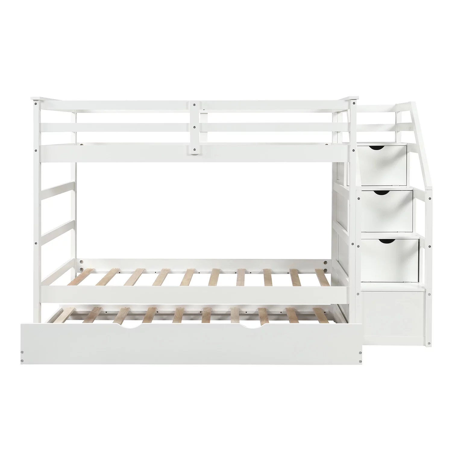 Nestfair White Twin over Twin Bunk Bed with Twin Size Trundle
