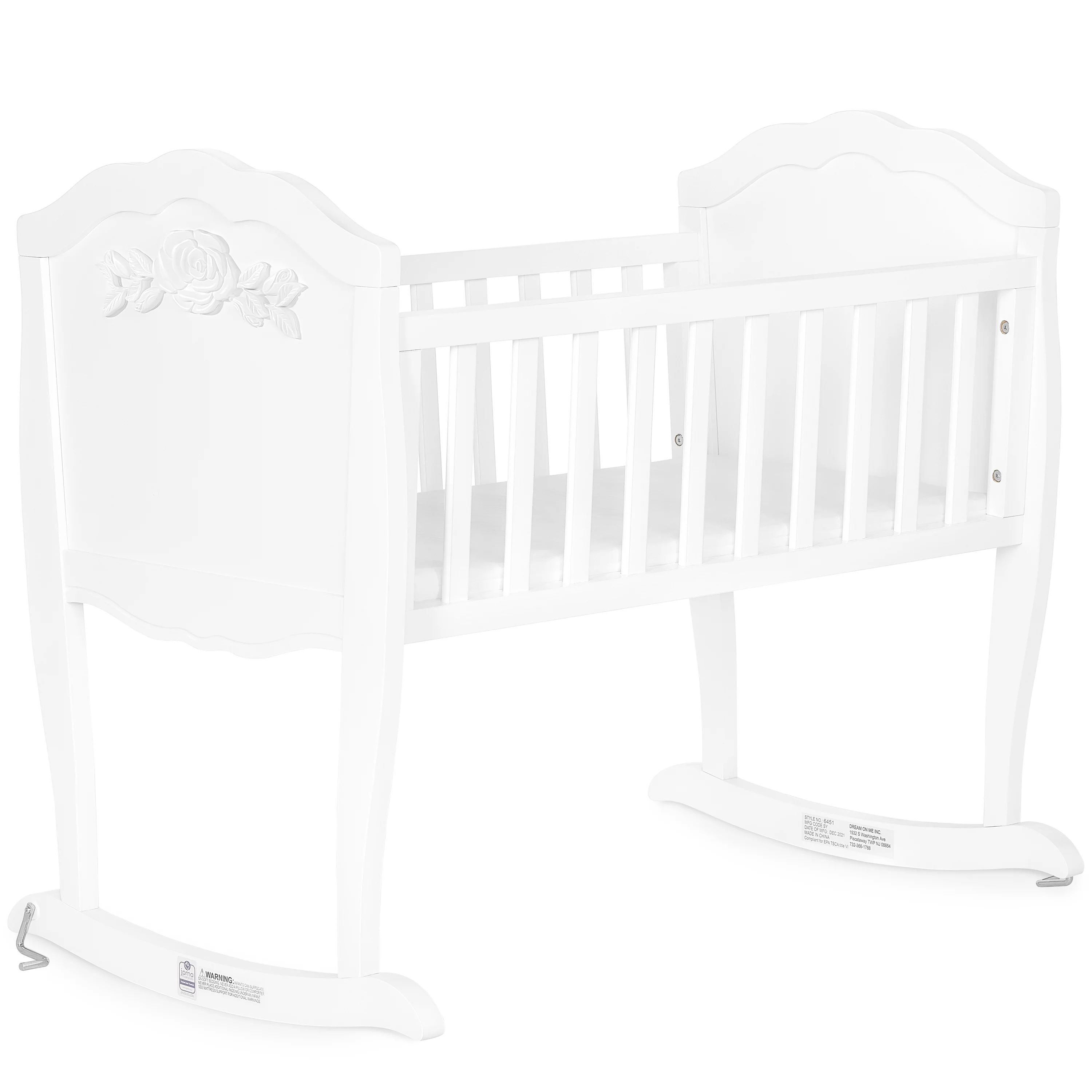 Dream On Me Jasmine Cradle in White, JPMA Certified, Stationary and Rocking Cradle