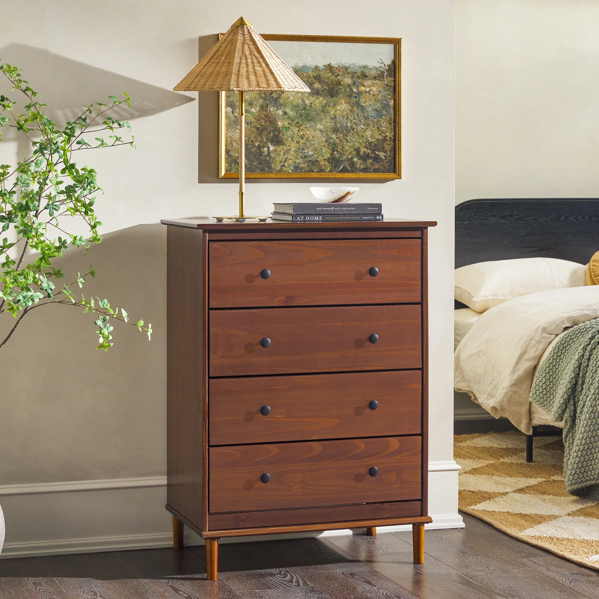 Walker Edison Jules 4-Drawer Solid Wood Dresser, Walnut