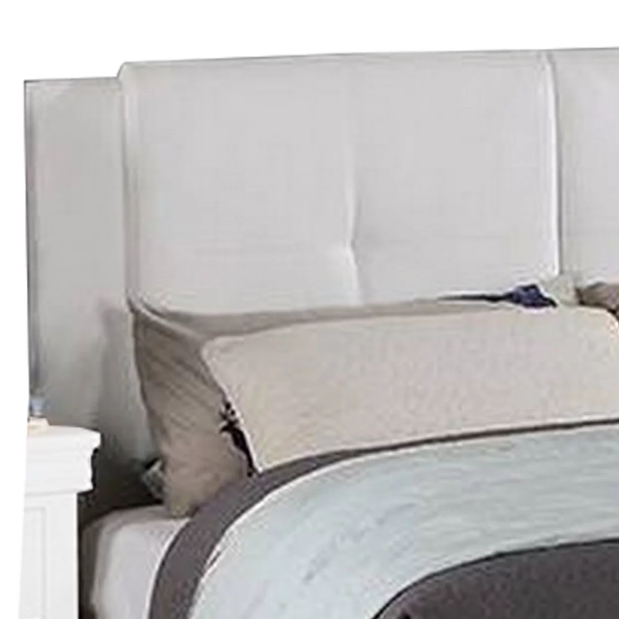 Amy Queen Size Platform Bed Vegan Faux Leather Upholstery White- Saltoro Sherpi
