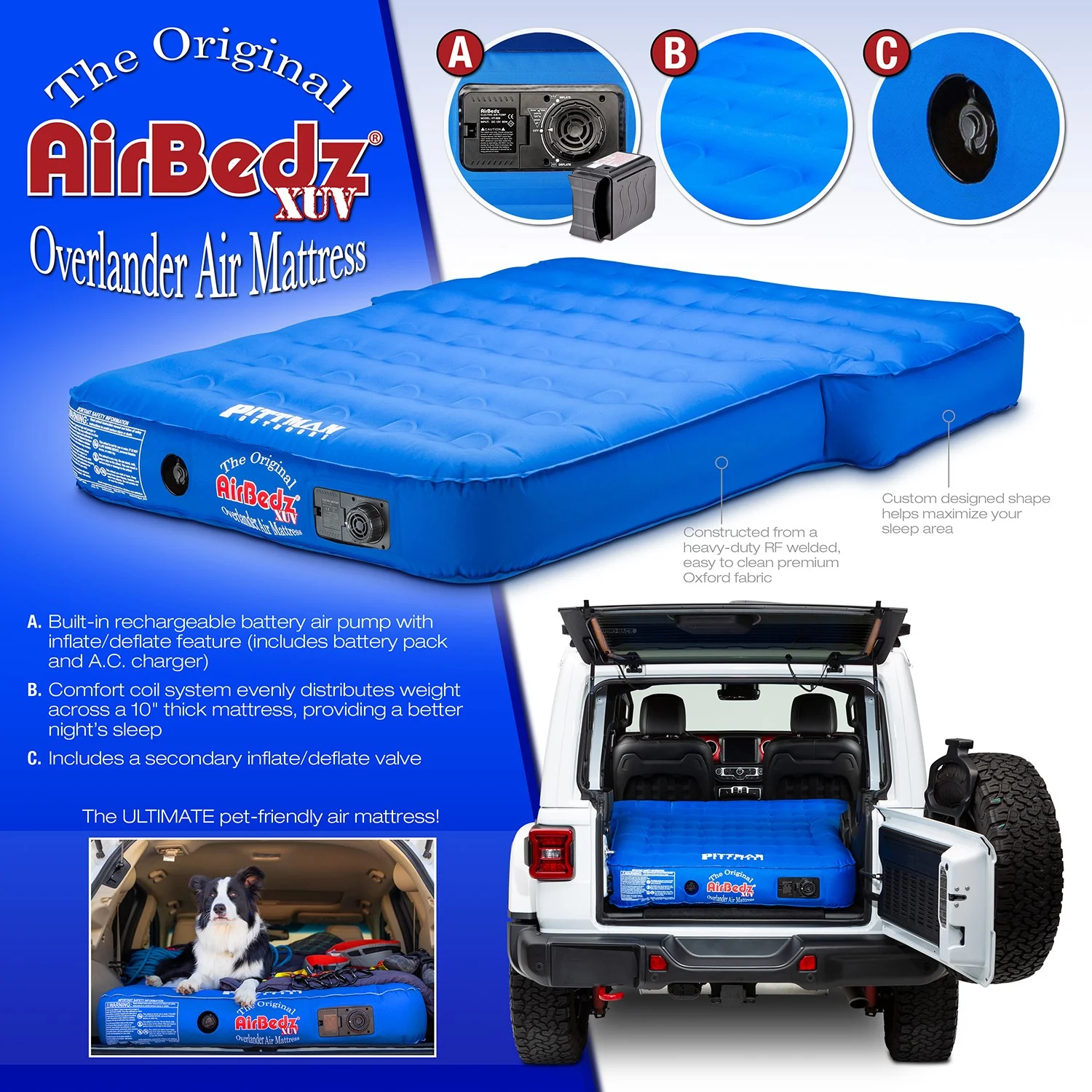 AirBedz PPI-BLU XUV by Pittman Outdoors Air Bed Mattress for Jeep, SUV & Crossovers with Rear Seats Down