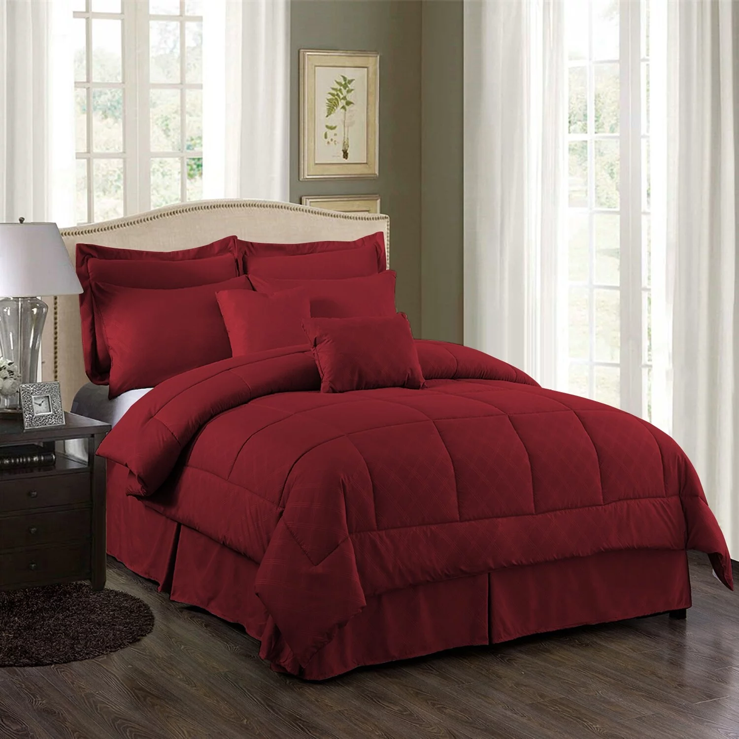 10-piece Solid Color Microfiber Comforter and Sheets Set Burgundy King - Cal King