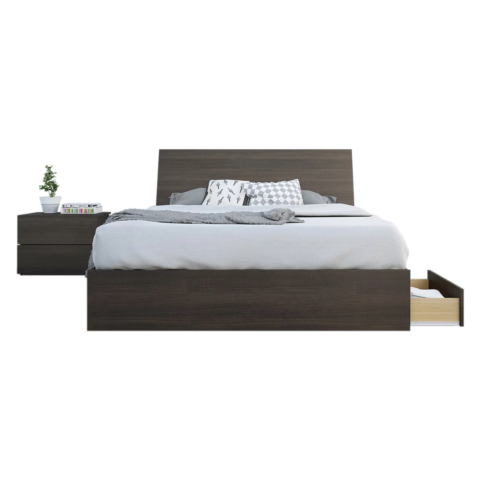 Nexera Serenade Platform Storage Bed with Nightstand