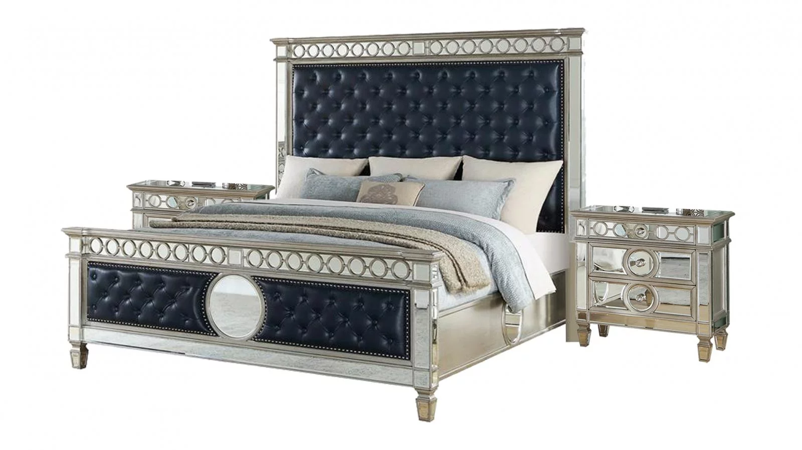 Silver Finish Wood King Bedroom Set 3Pcs Contemporary Cosmos Furniture Brooklyn