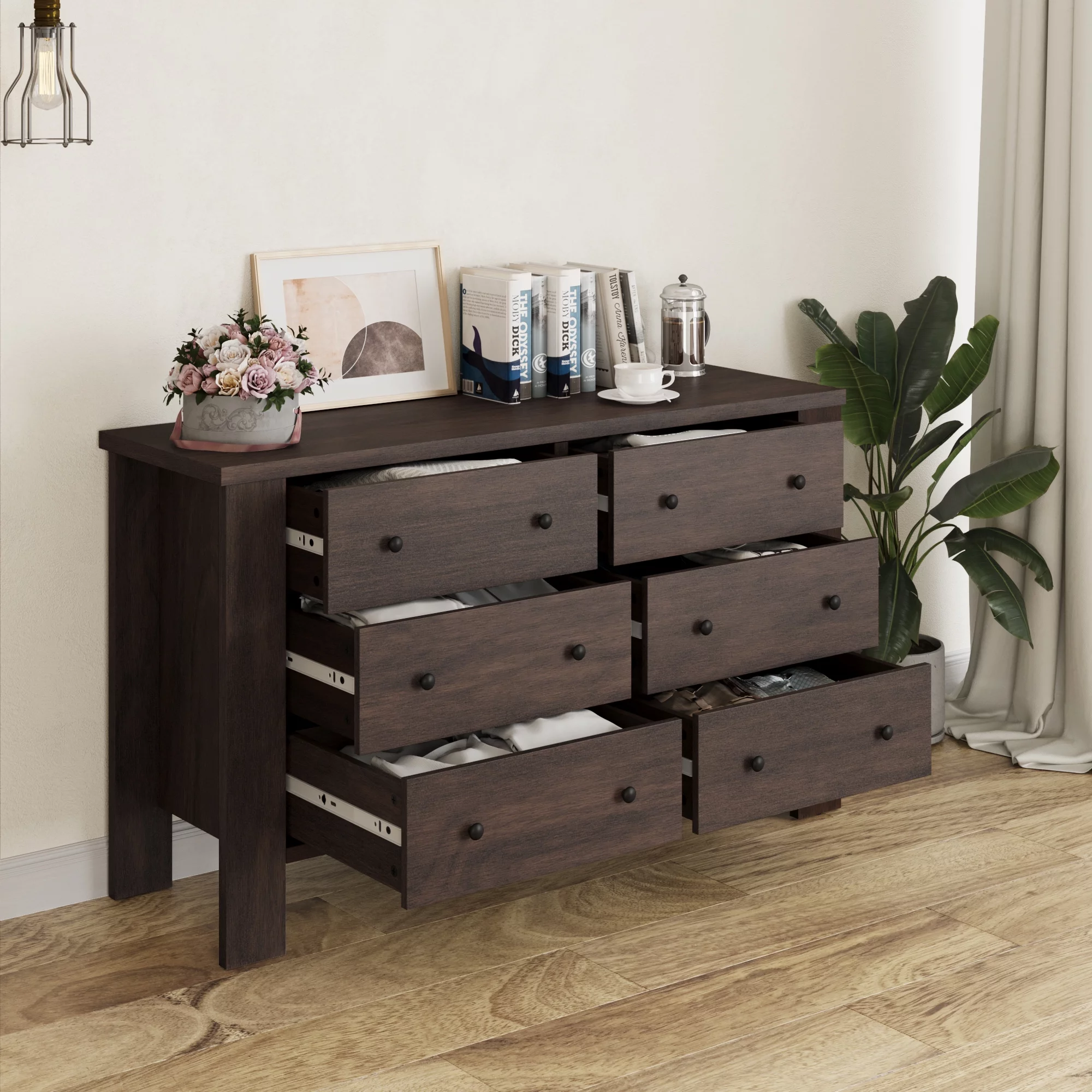 Tropow Dresser with 6 Drawers, Chest of Drawers with Deep Drawers, Organizer Units for Clothing Closet, Bedroom, Living Room,Gary