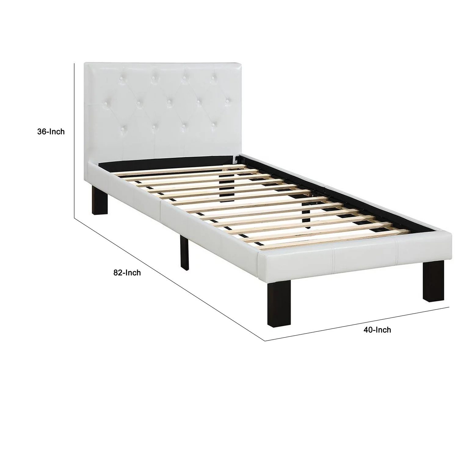 Benzara Modern Wood Tufted Upholstered Bed, Twin, White/Black