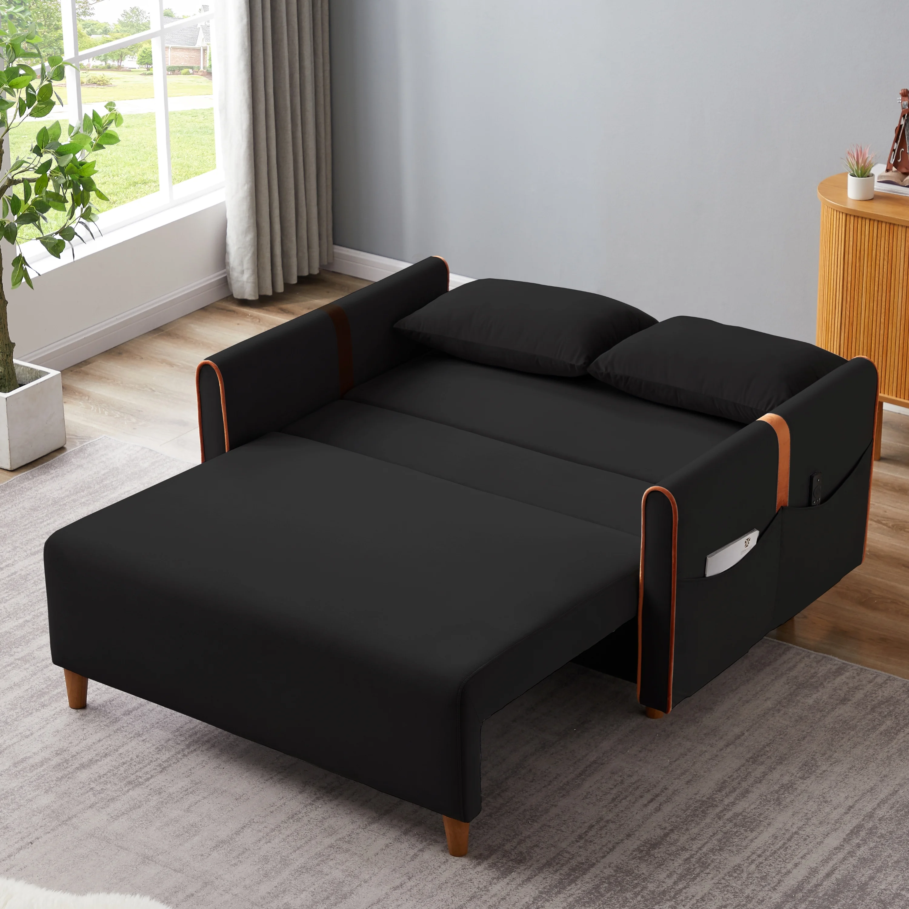 Hombay Velvet Convertible Sleeper Sofa Bed, Pull-Out Folding Couch Loveseat with Storage and Pillows for Living Room Bedroom Office