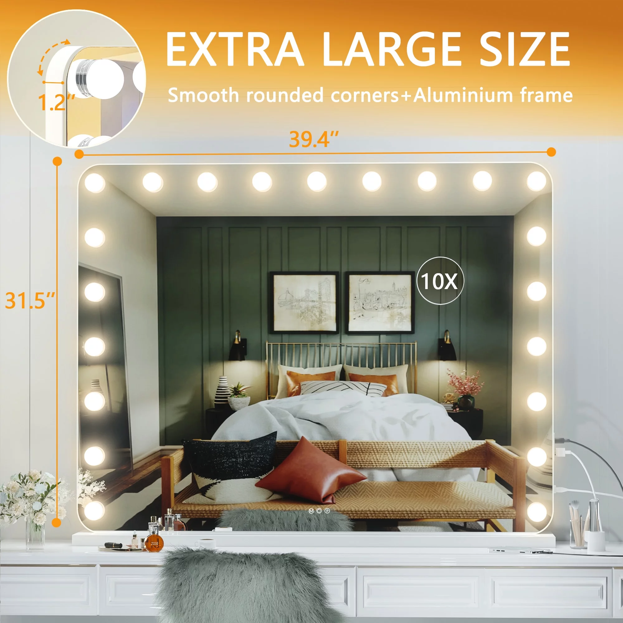 Hasipu Vanity Mirror with Lights, 39.4