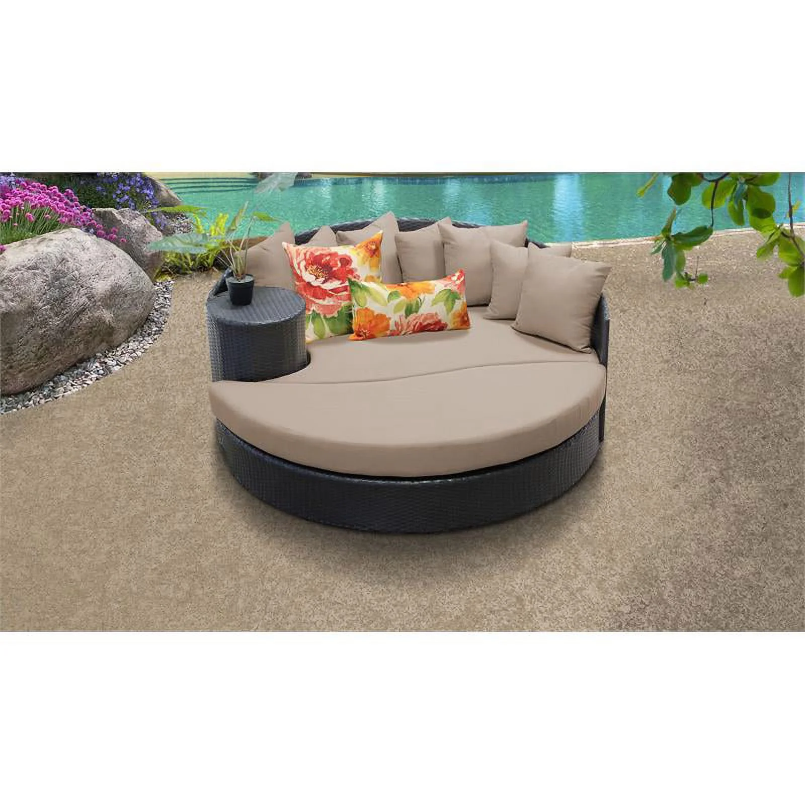 Bowery Hill Contemporary Outdoor Wicker Patio Sun Bed in Wheat