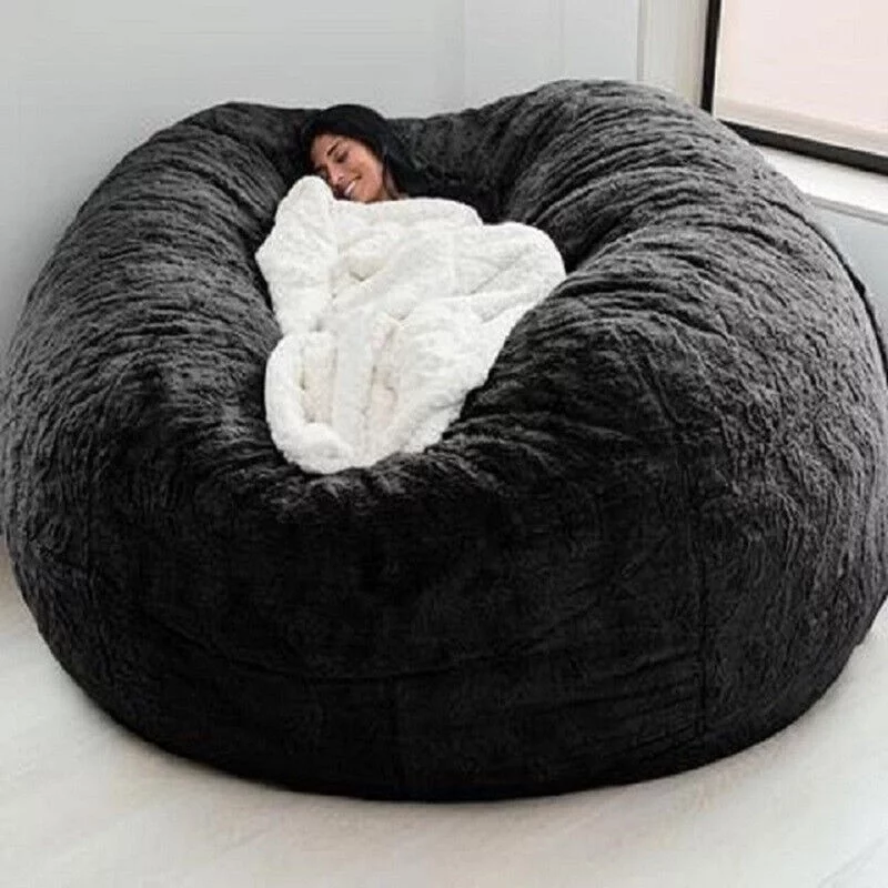 6FT Large Bean Bag Sofa Cover, Living Room Lazy Lounger Chair Protect Cover for Adults Kids, No Filling, Black