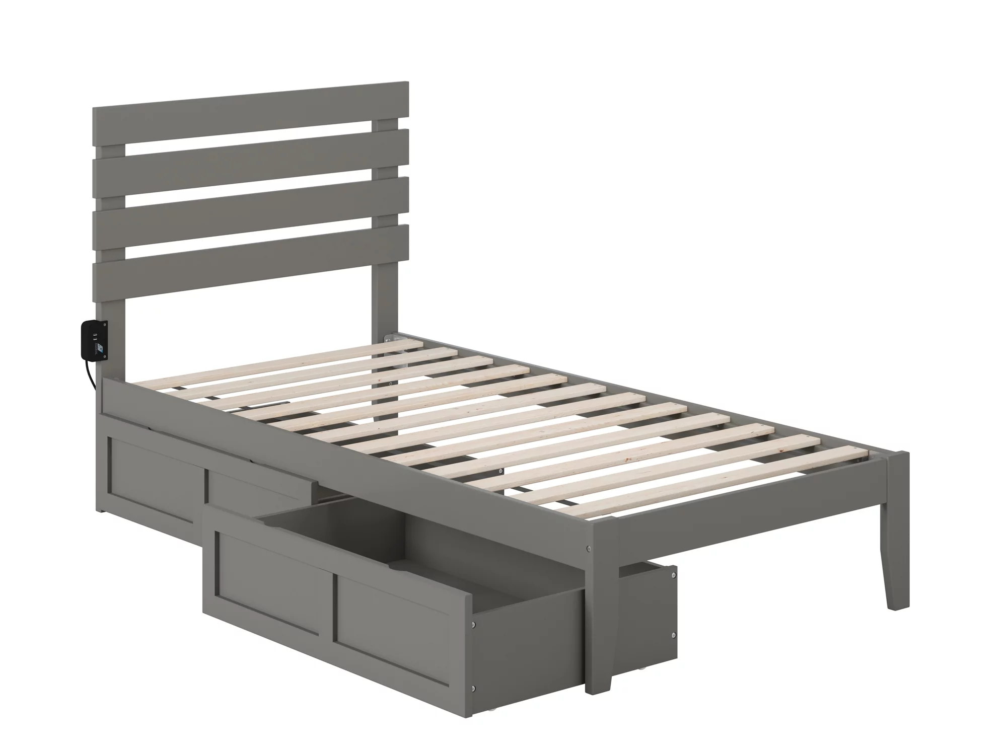 Oxford Twin Bed with USB Turbo Charger and 2 Drawers in Grey