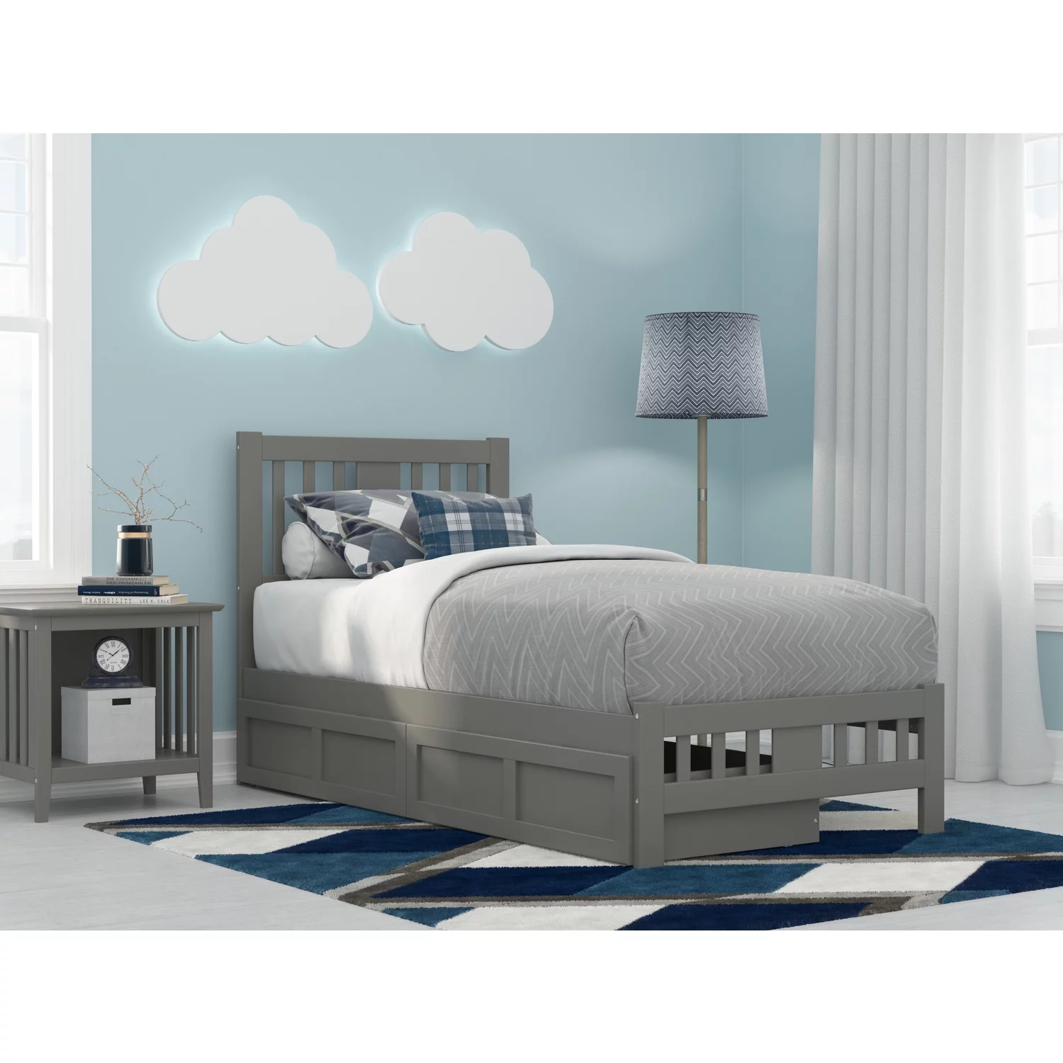 AFI Tahoe Wood Twin Bed with Footboard and 2 Drawers in Gray