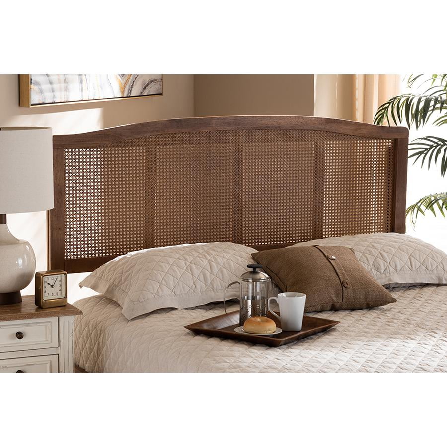 Baxton Studio Marieke Mid-Century Modern Ash Wanut Finished Wood and Synthetic Rattan King Size Headboard,Wholesale